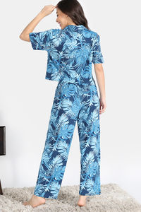 Zivame Indigo Wild Knit Poly Pyjama Set - Moonlight Ocean — thumbnail 5